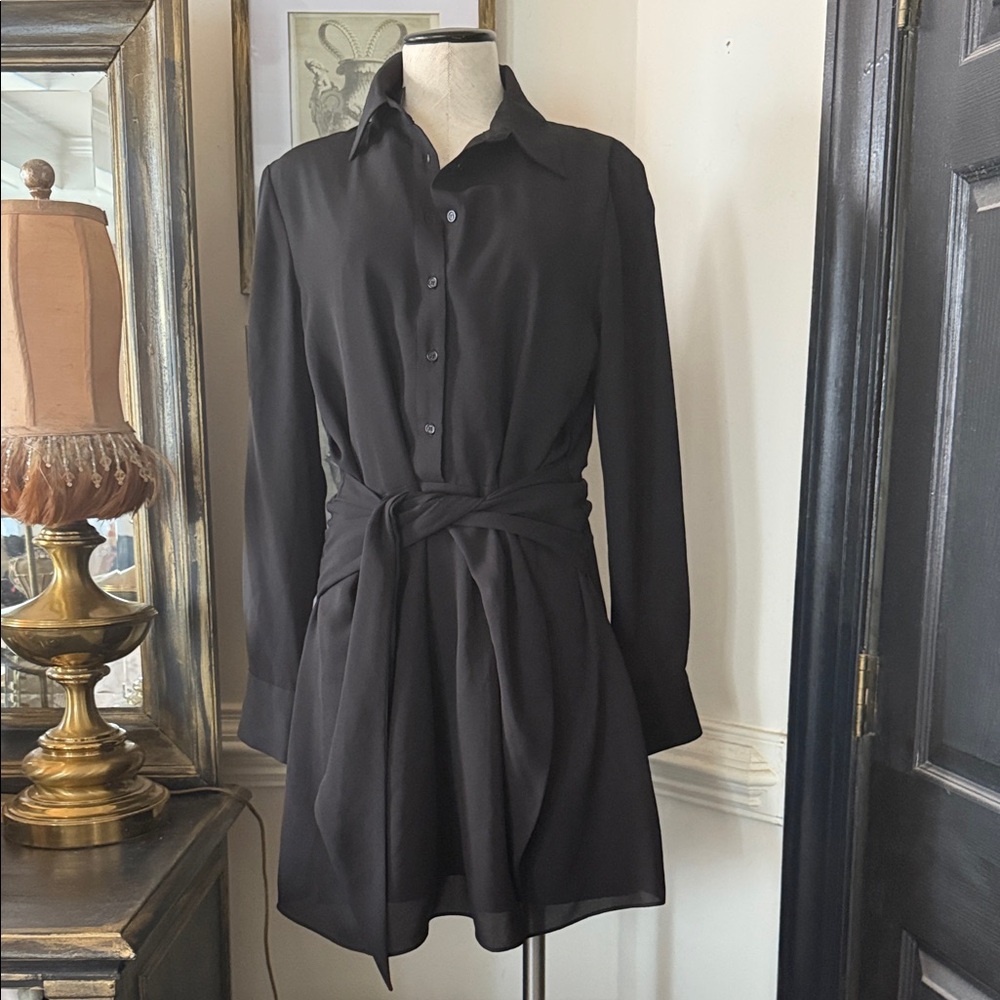 Gianni Bini Black Long Sleeve Shirt Dress with Waist Tie